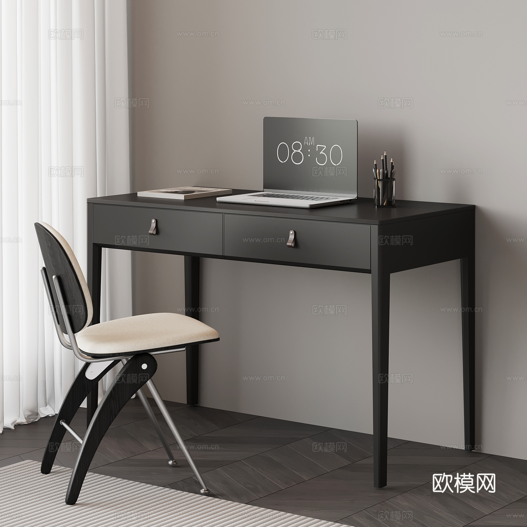 现代意式书桌su模型