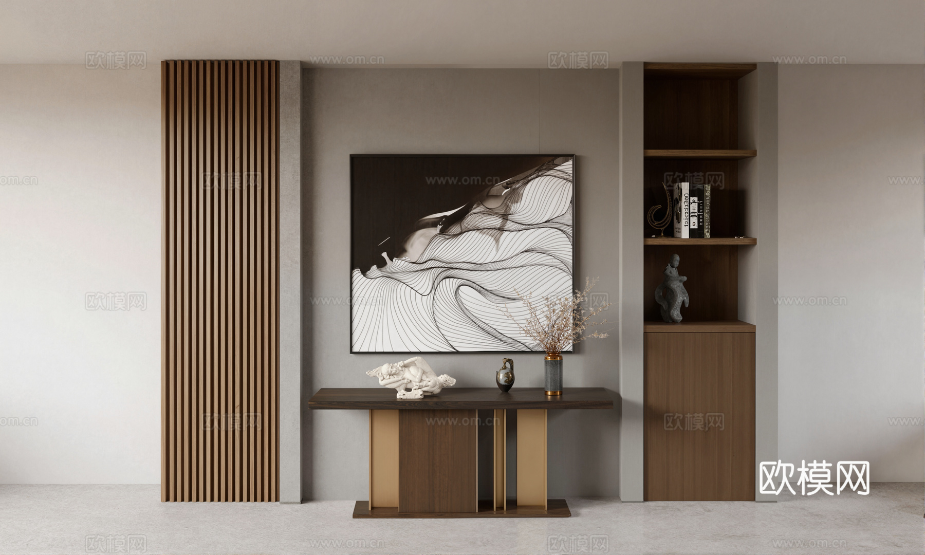 新中式端景条案玄关柜su模型