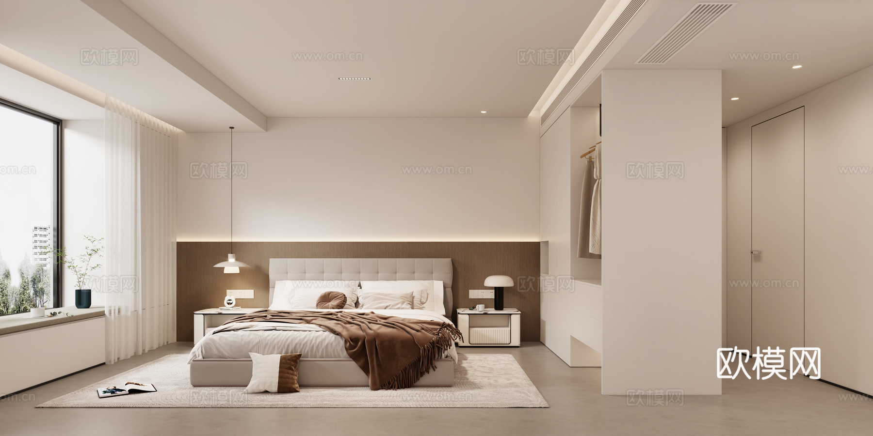 现代奶油风主卧卧室 现代原木风主卧卧室 奶油风床3d模型下载