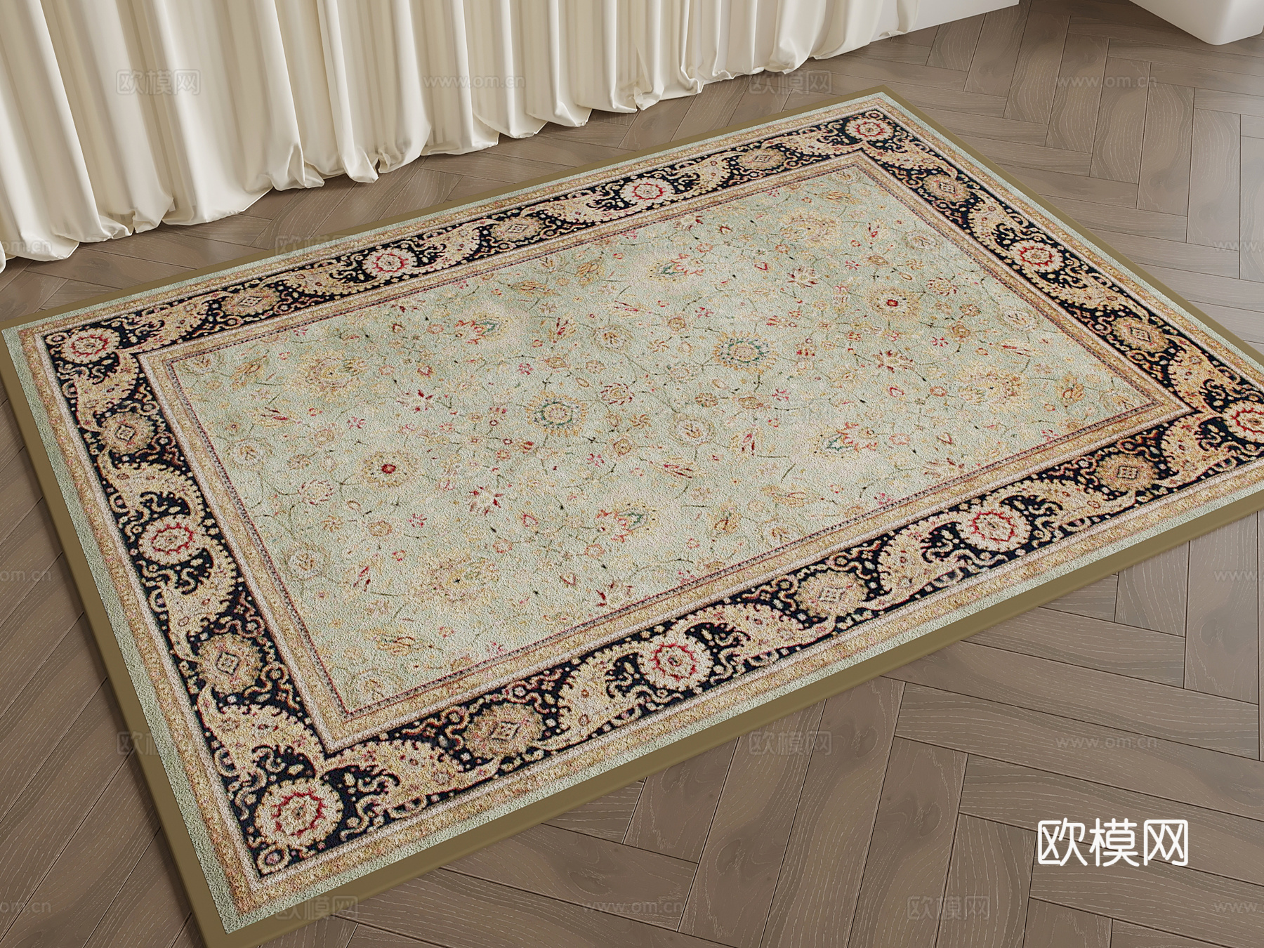 法式复古地毯 方形地毯su模型