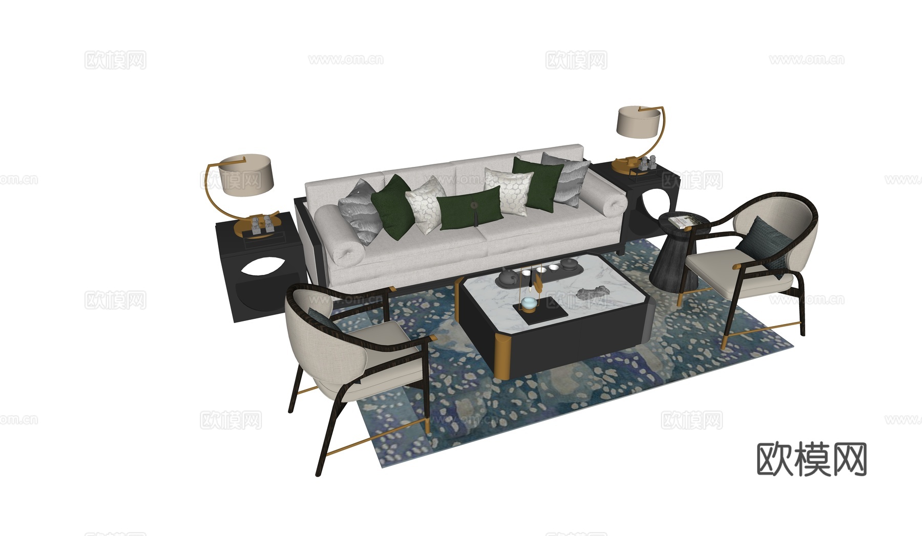 新中式沙发组合su模型