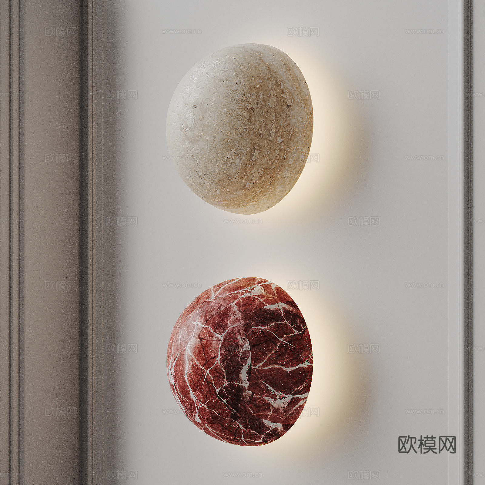 现代壁灯 云石壁灯 球型壁灯 石材壁灯 洞石壁灯 卧室壁灯su模型