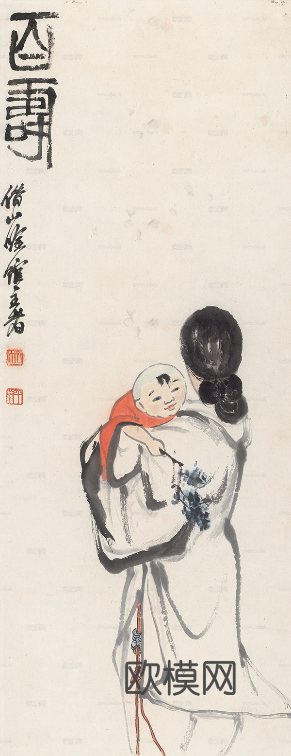 齐白石写意水墨画，近现代水墨画-百寿图 40x109