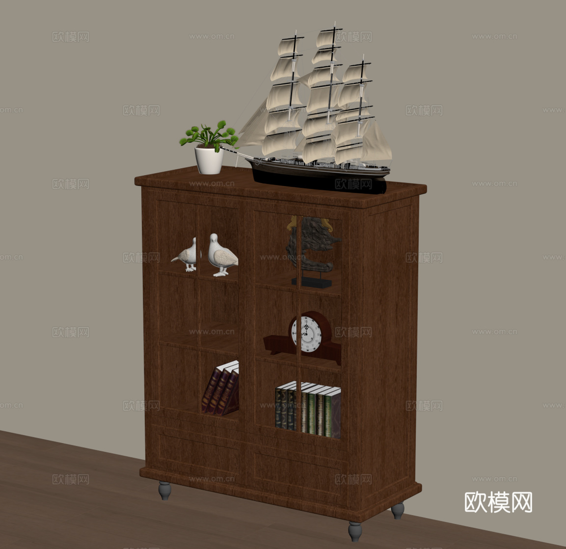 中古风边柜 装饰柜su模型