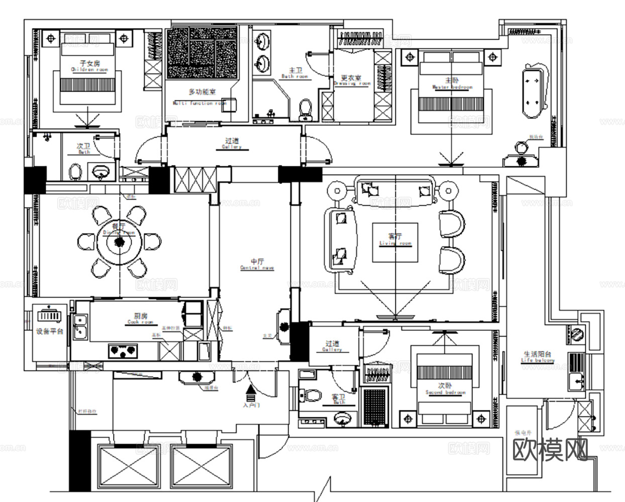 10套美式古典风格住在样板间大平层别墅复式CAD施工图效果图cad施工图