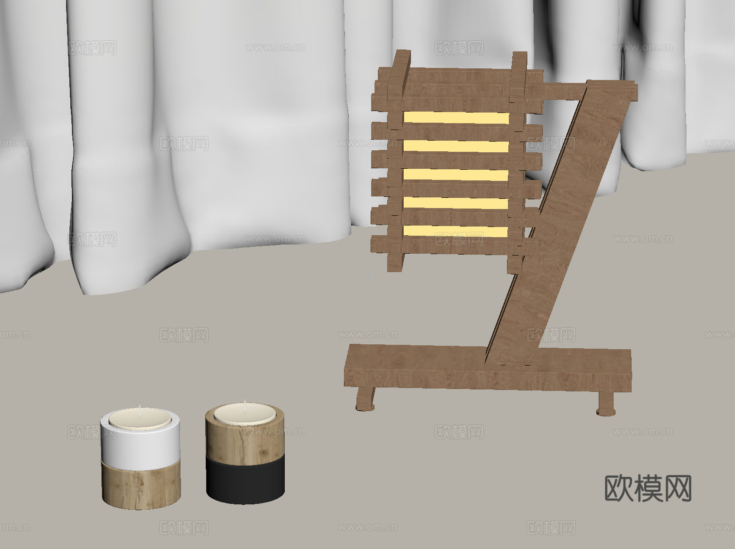 侘寂中古台灯su模型