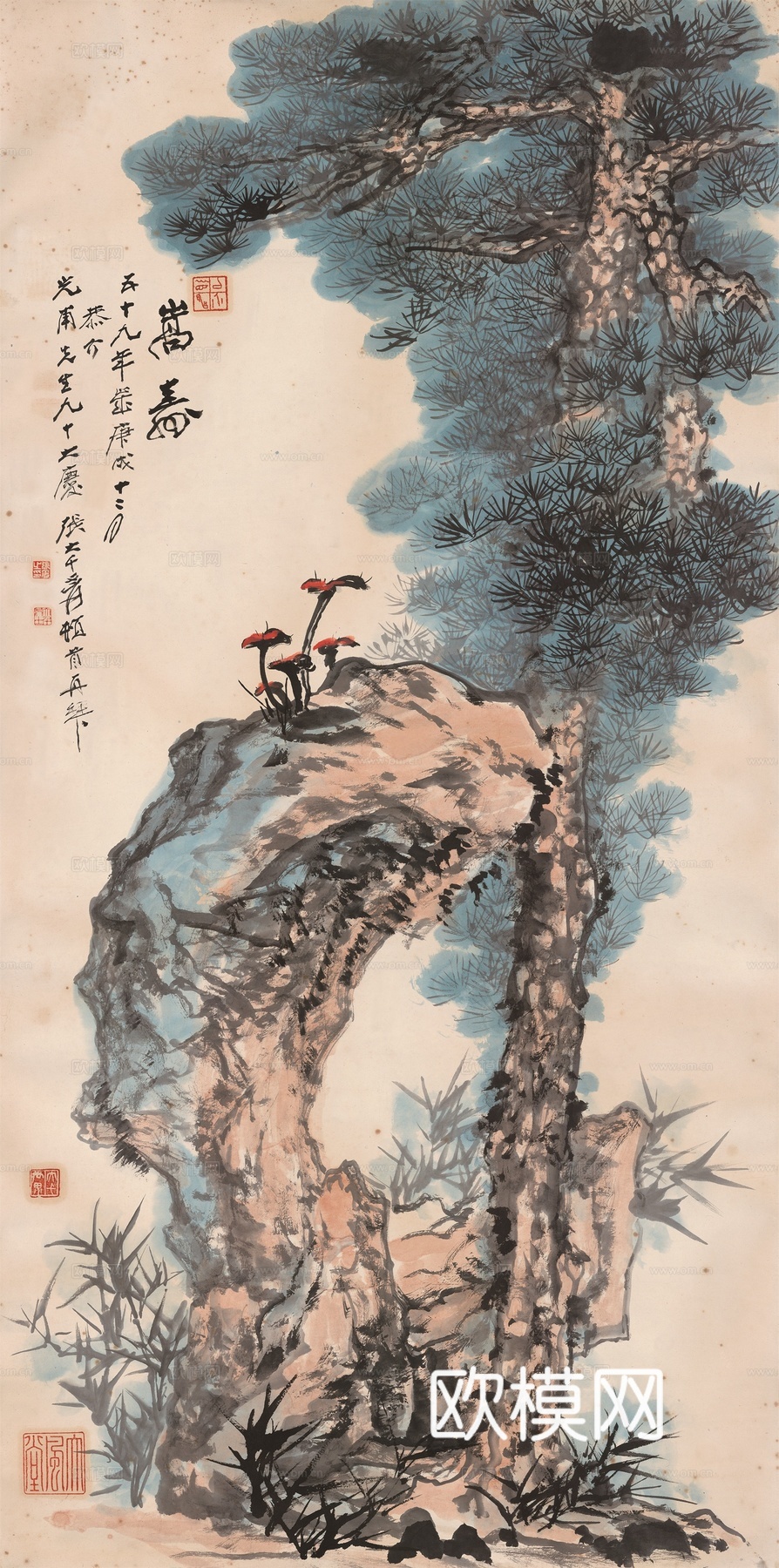 张大千绘画作品，中国近现代水墨画，写意水墨画嵩寿