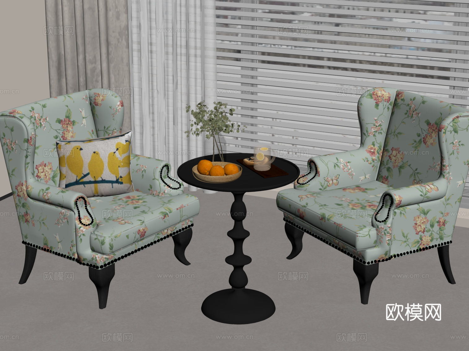 法式复古休闲桌椅 洽谈桌椅su模型