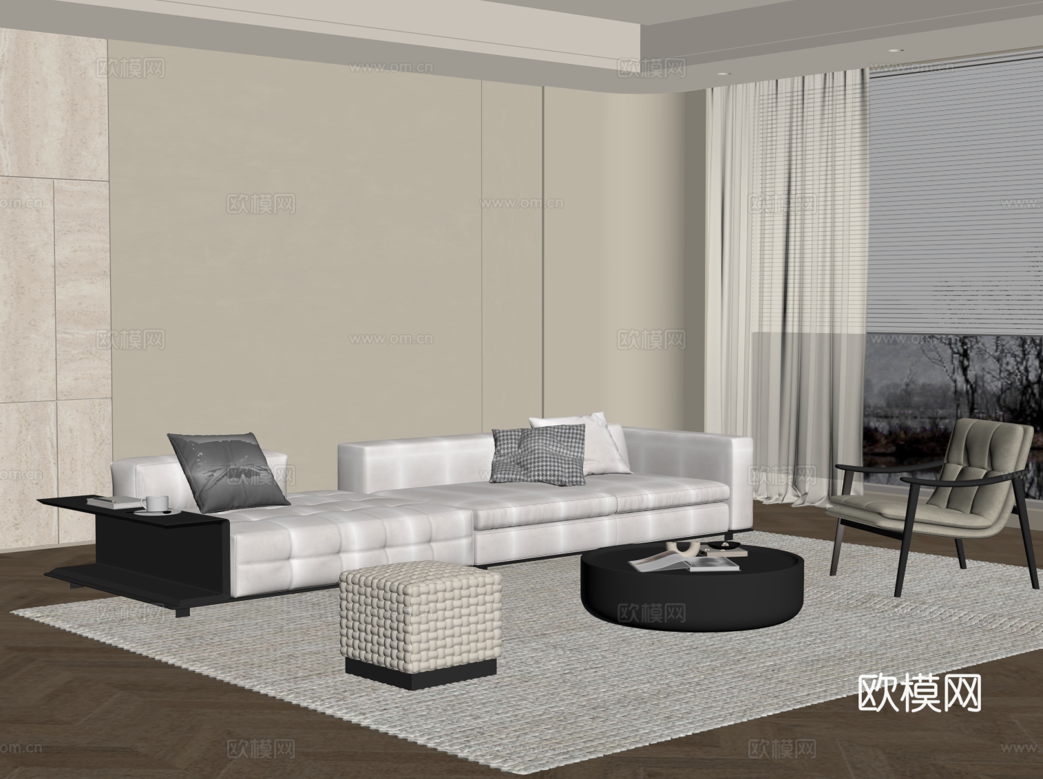 现代客厅 沙发茶几组合 背景墙su模型