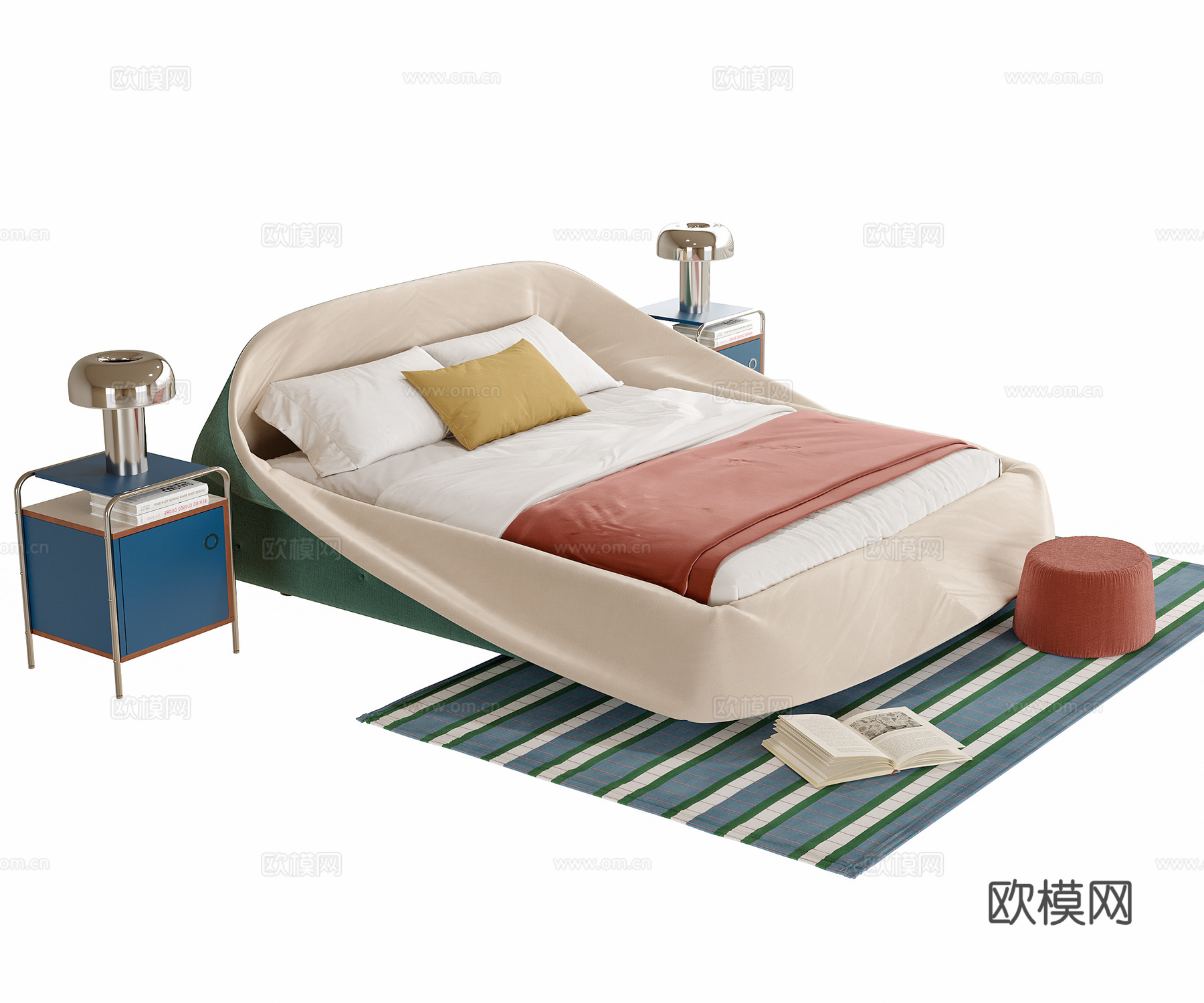 现代儿童床 儿童床头柜su模型