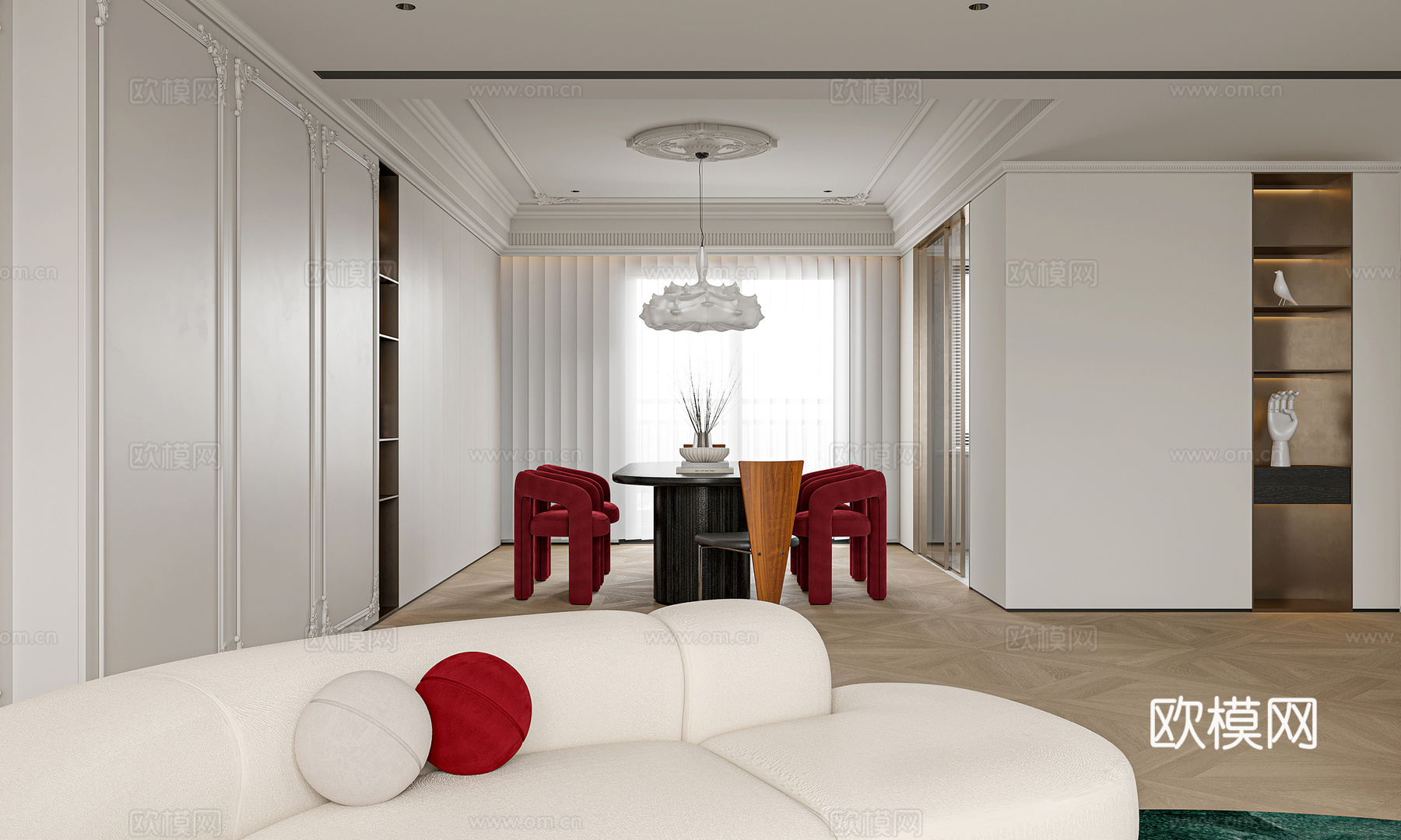 法式现代客餐厅3d模型下载（渲染图3）