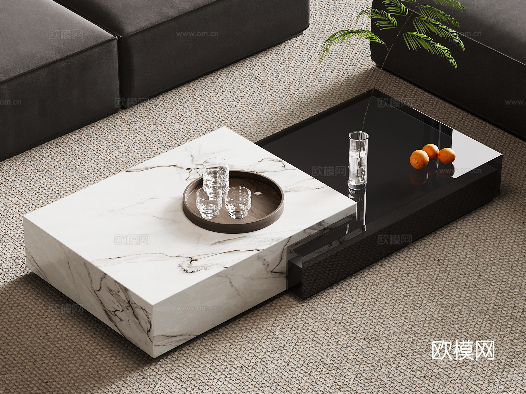 现代意式茶几 大理石茶几su模型