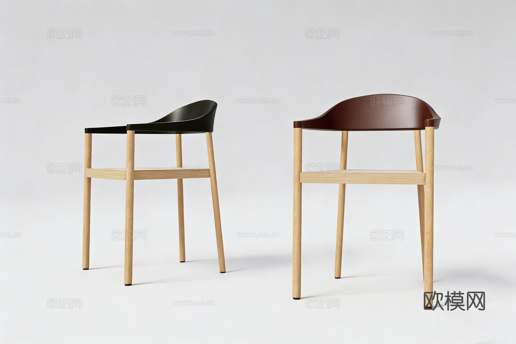 现代简约软包餐椅 弧形靠背 木腿 木制餐椅su模型
