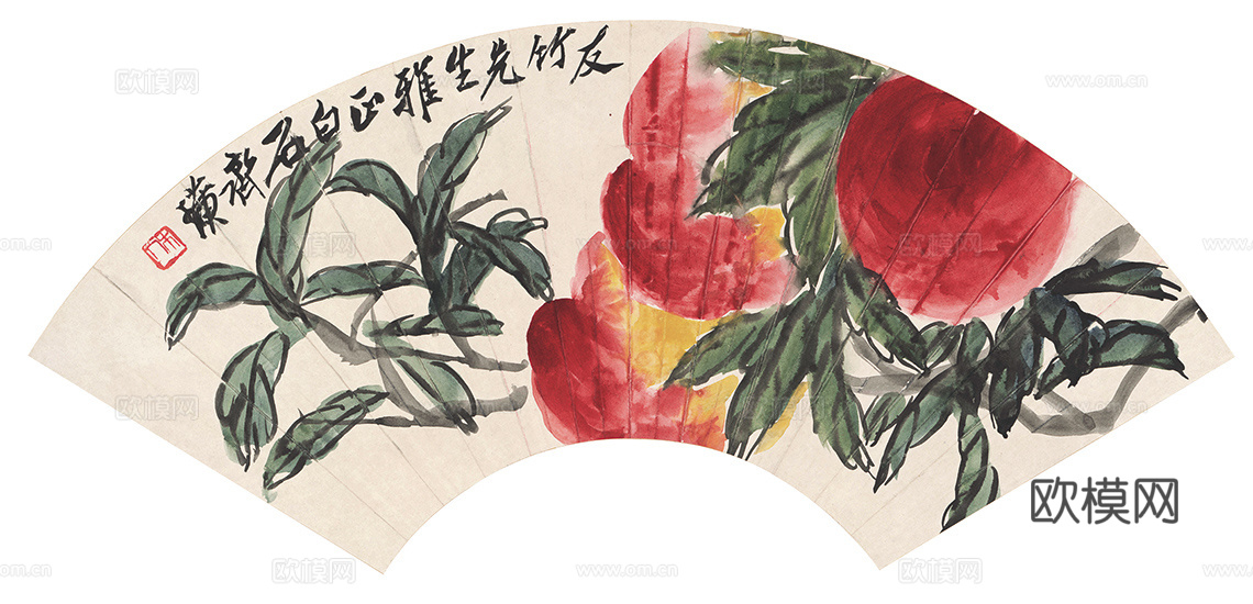 齐白石写意水墨画，近现代水墨画-1865-齐白石-长寿延年扇