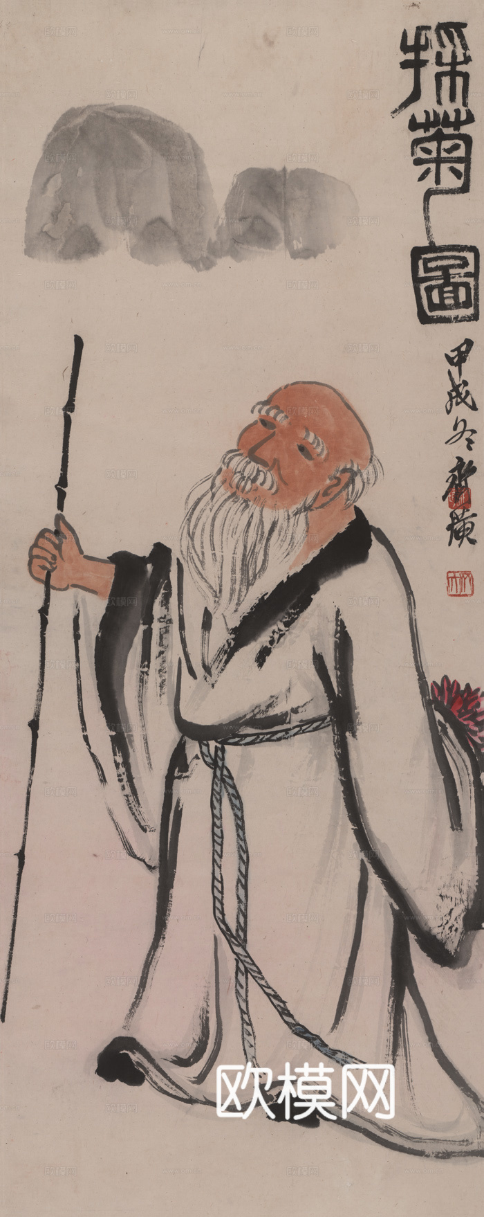 齐白石写意水墨画，近现代水墨画 采菊图-N