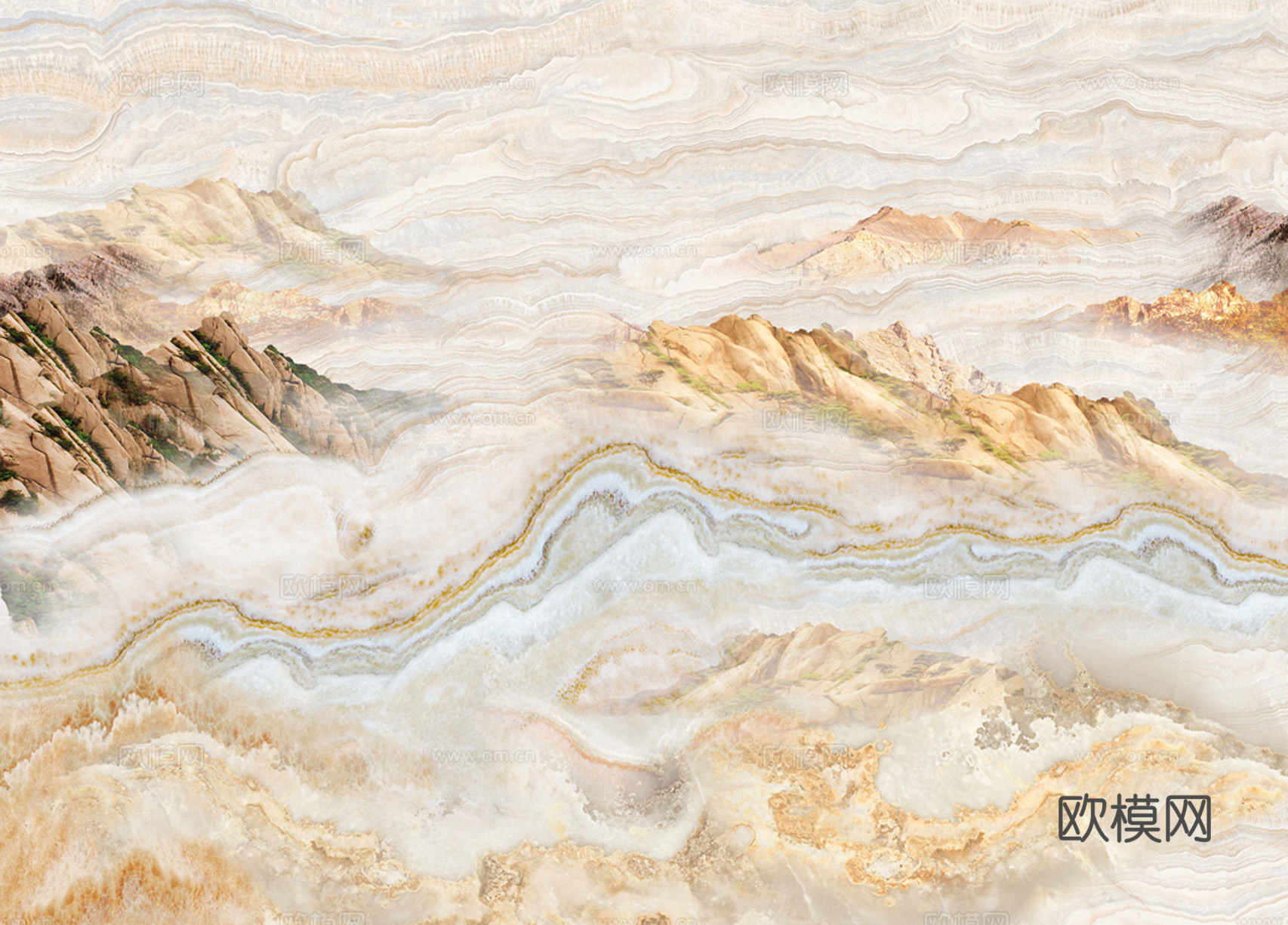 中式轻奢山水大理石 山脉风景大理石贴图