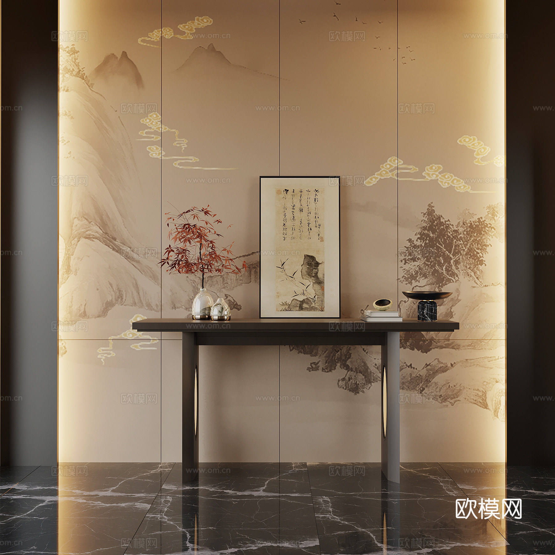 新中式端景台 玄关柜su模型