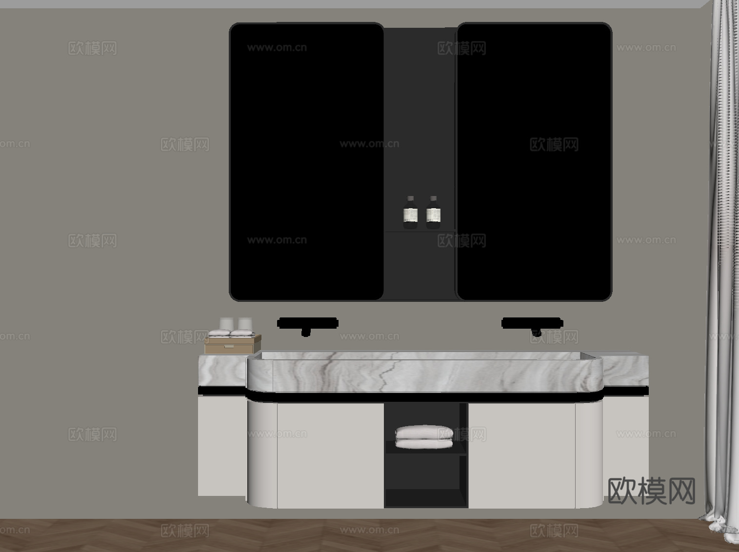 现代轻奢风浴室柜su模型