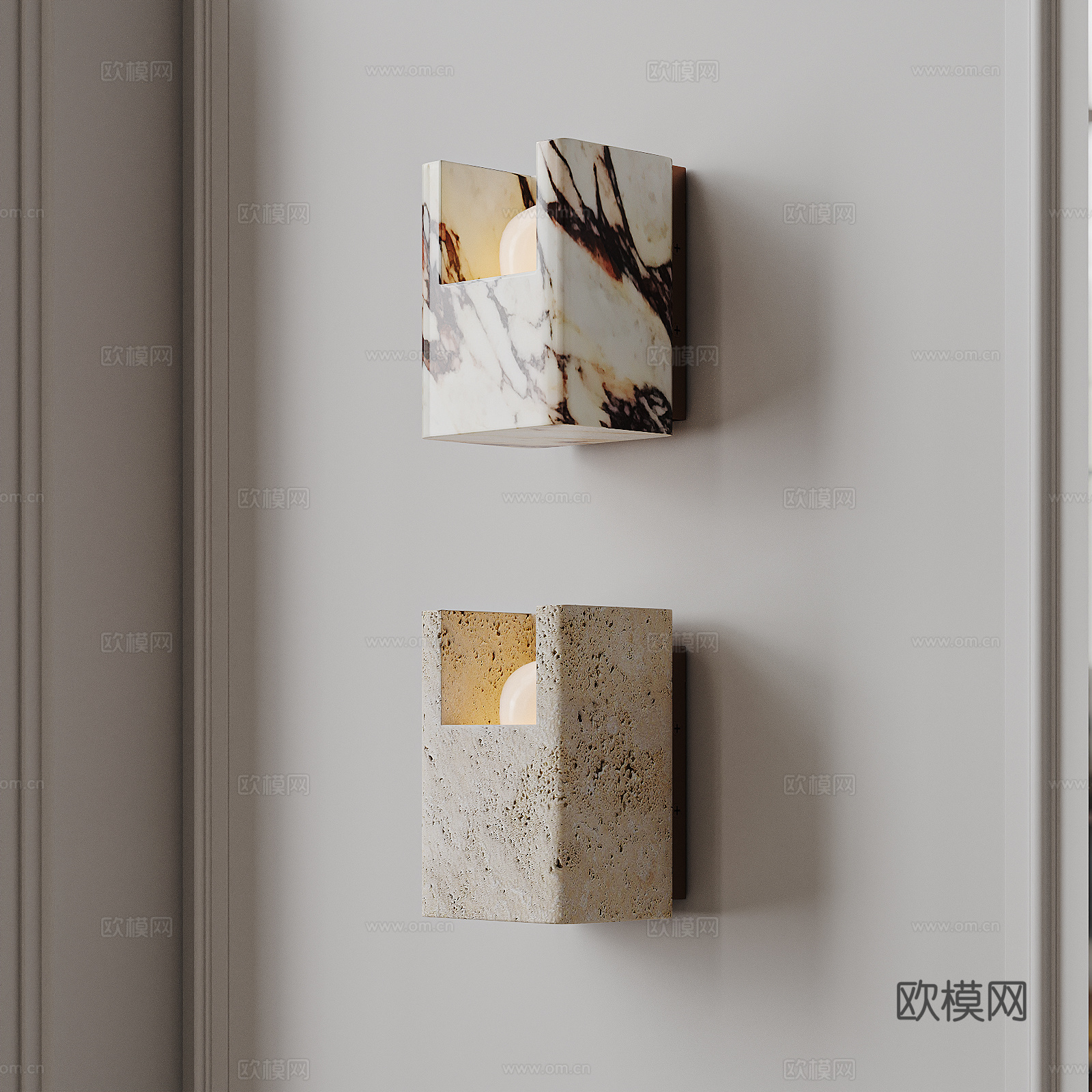 现代轻奢壁灯 洞石壁灯 大理石壁灯 石材壁灯su模型