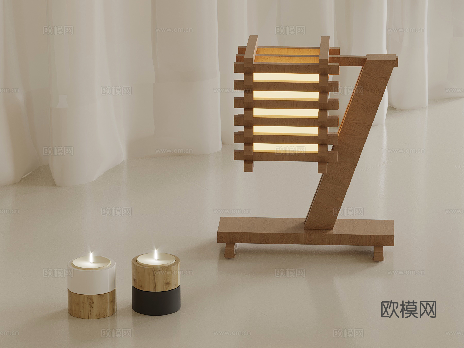 侘寂中古台灯su模型