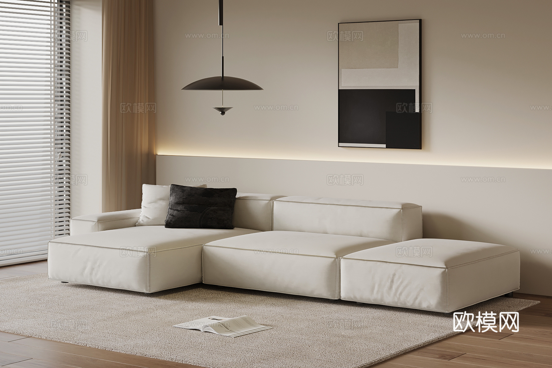 现代多人沙发 布艺休闲沙发su模型