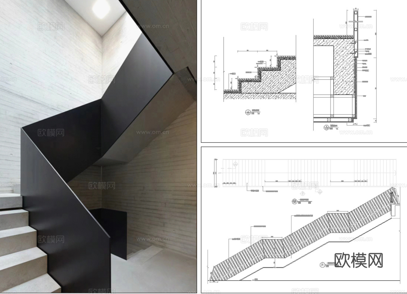 41套石材实木楼梯踏步玻璃木制扶手CAD节点图详图cad施工图