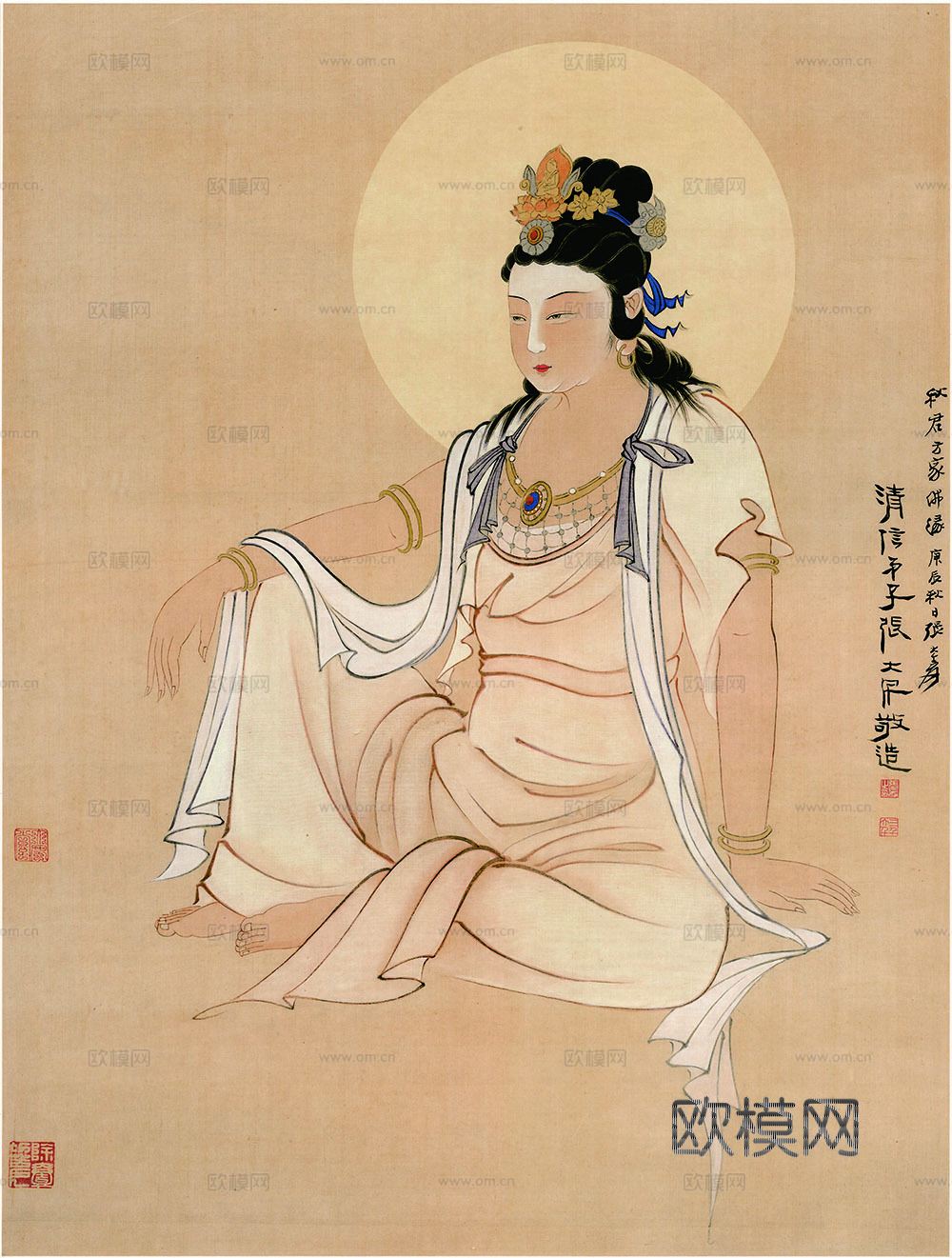 张大千绘画作品，中国近现代水墨画，写意水墨画觀音圖 观音图