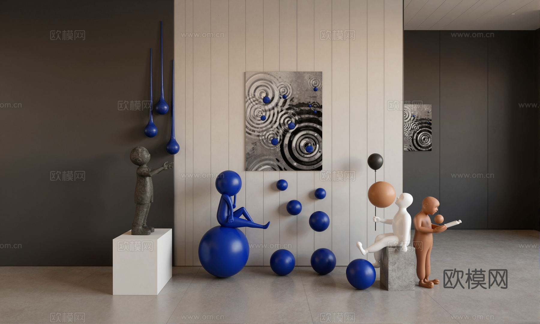 现代艺术装置  泡泡雕塑  抽象人物 美陈su模型