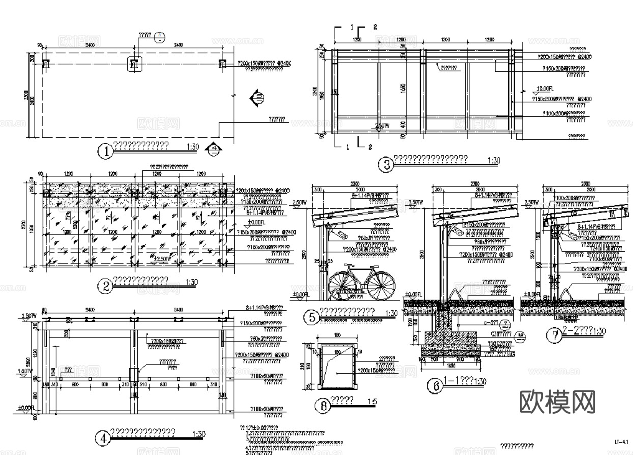 14套雨棚自行车雨棚张拉膜节点大样图详图CAD施工图cad施工图下载（渲染图6）