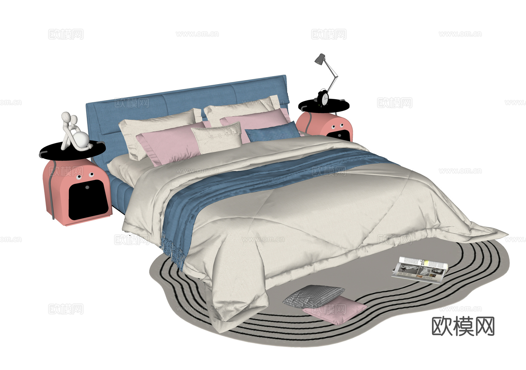 现代儿童床 儿童床头柜su模型