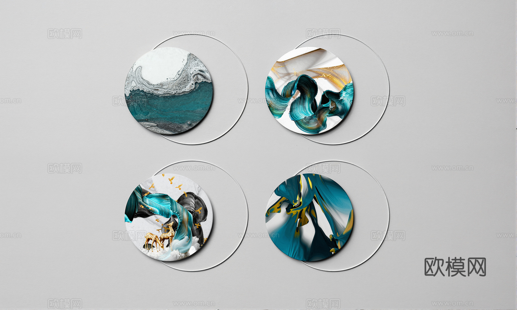 现代轻奢挂画 壁画组合su模型