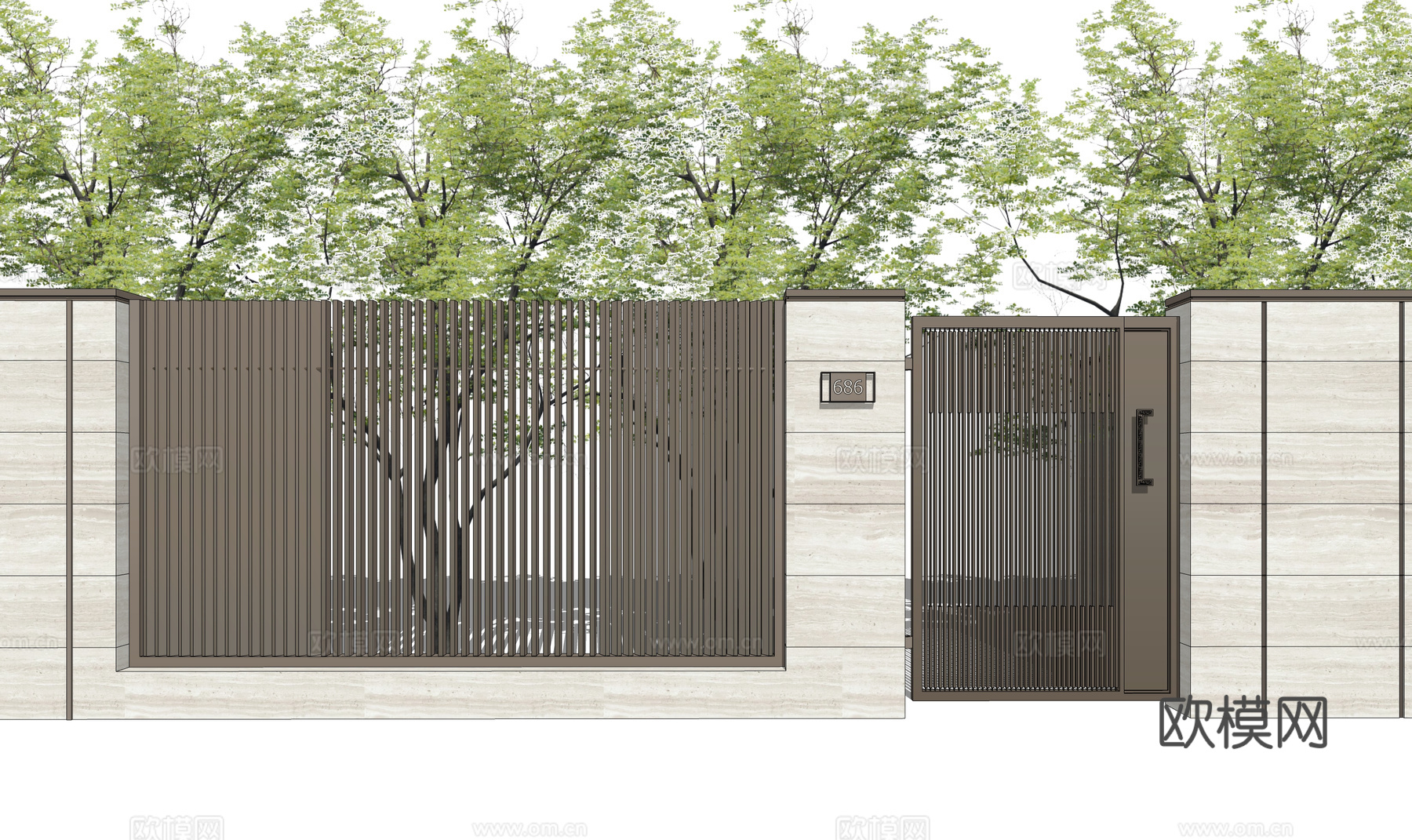 庭院门 门 庭院 屋顶花园 庭院灯 水池 造景 微景观su模型