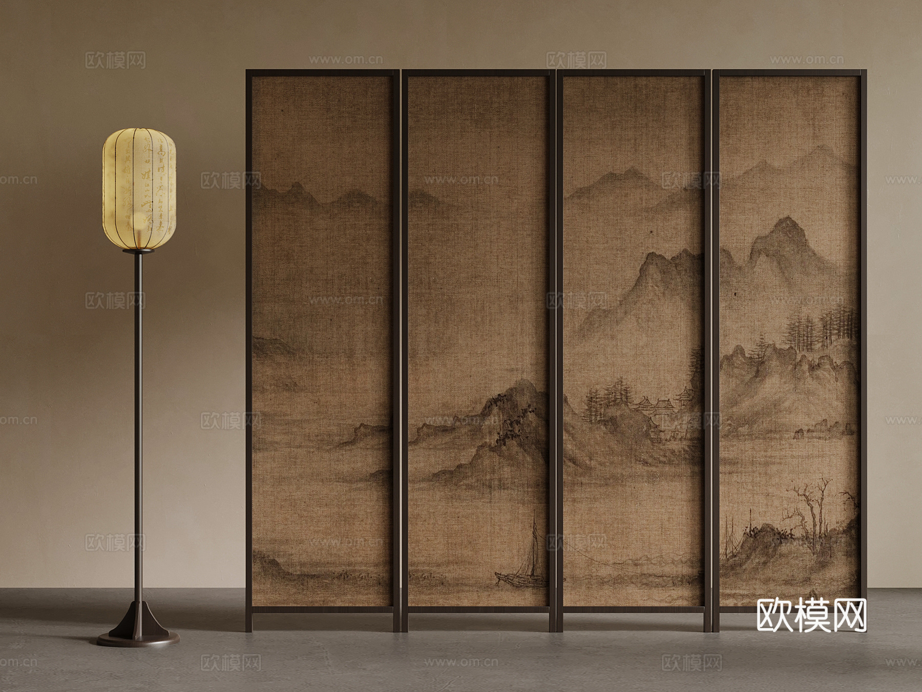 新中式屏风 隔断su模型