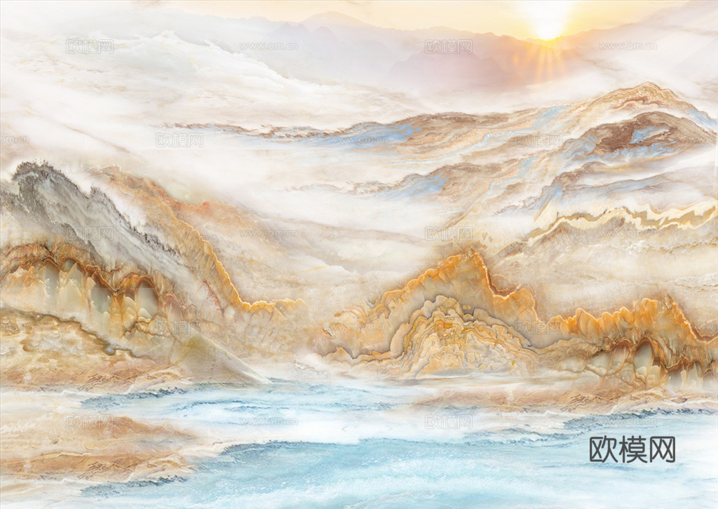 中式轻奢山水大理石 山脉风景大理石贴图