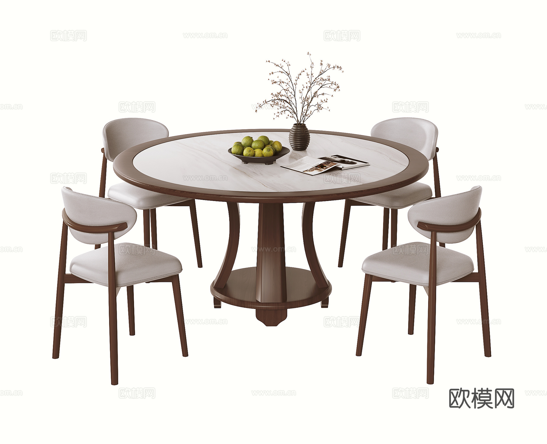 中古风餐桌椅 圆形餐桌su模型