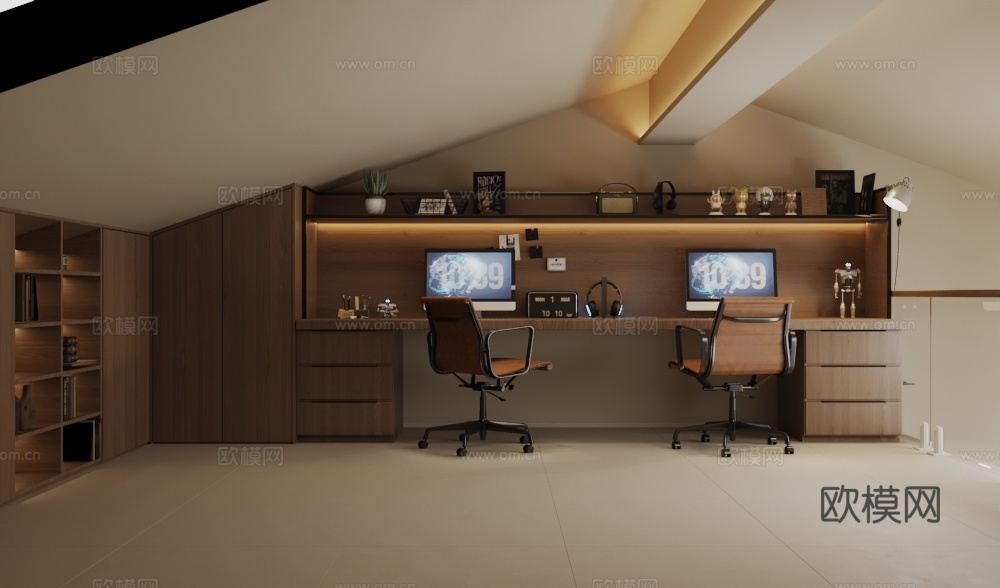 宋代美学阁楼书房电竞房su模型