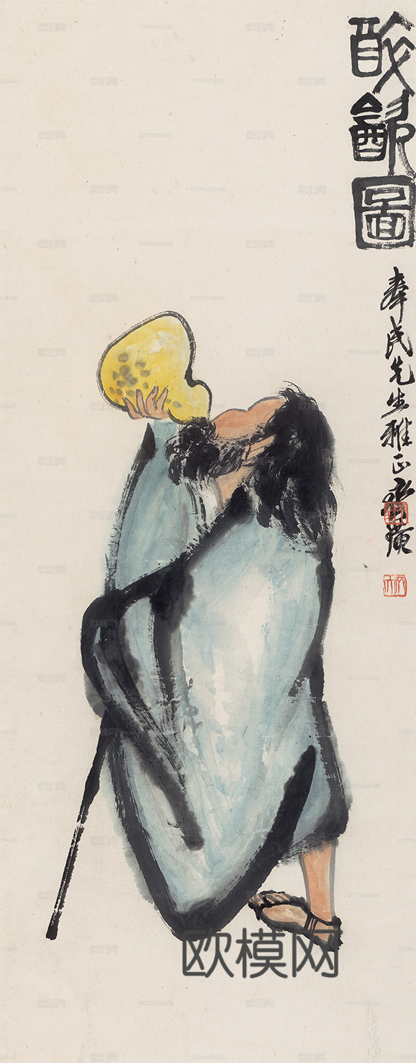 齐白石写意水墨画，近现代水墨画-醉归图 42x108