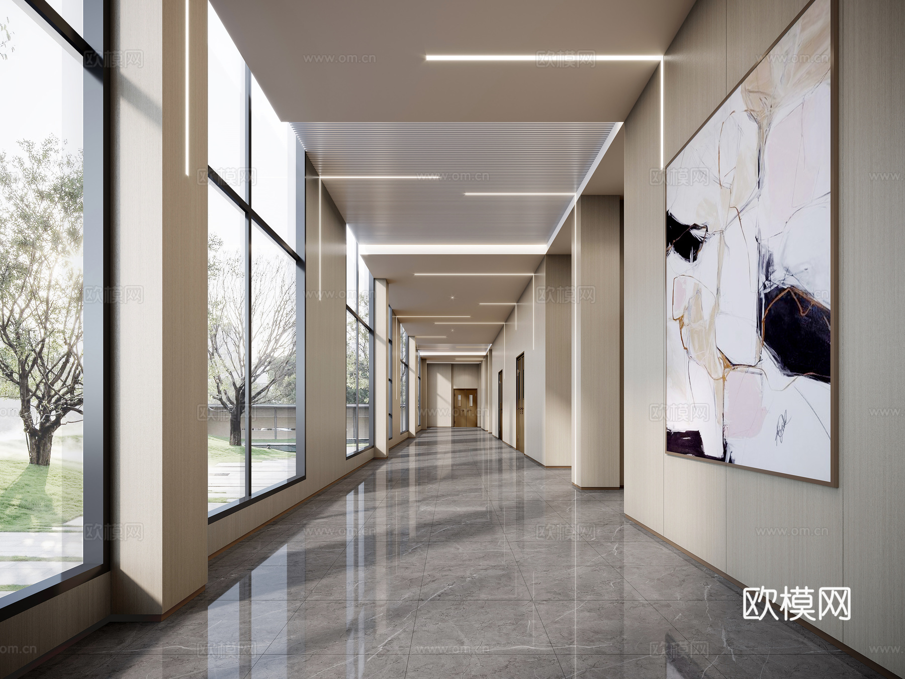 现代走廊3d模型下载