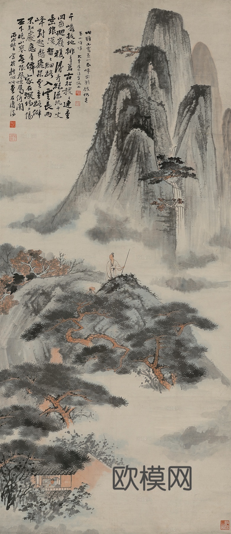 张大千绘画作品，中国近现代水墨画，写意水墨画山水