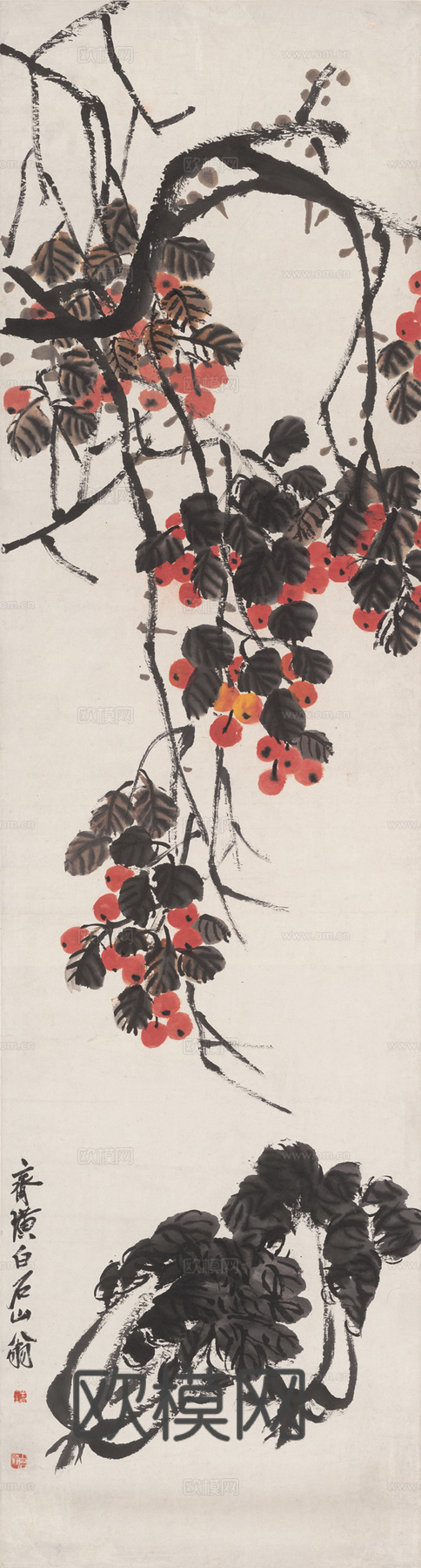 齐白石写意水墨画，近现代水墨画 果蔬图-X 44X164