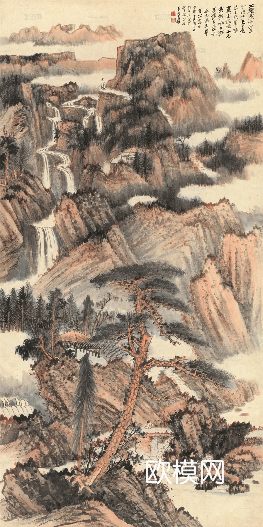 张大千绘画作品，中国近现代水墨画，写意水墨画罗浮黄龙洞纸本下载