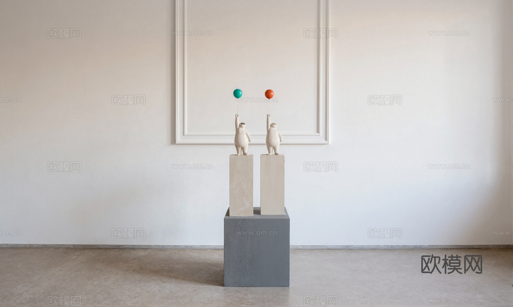 现代小熊雕塑_摆件_气球su模型