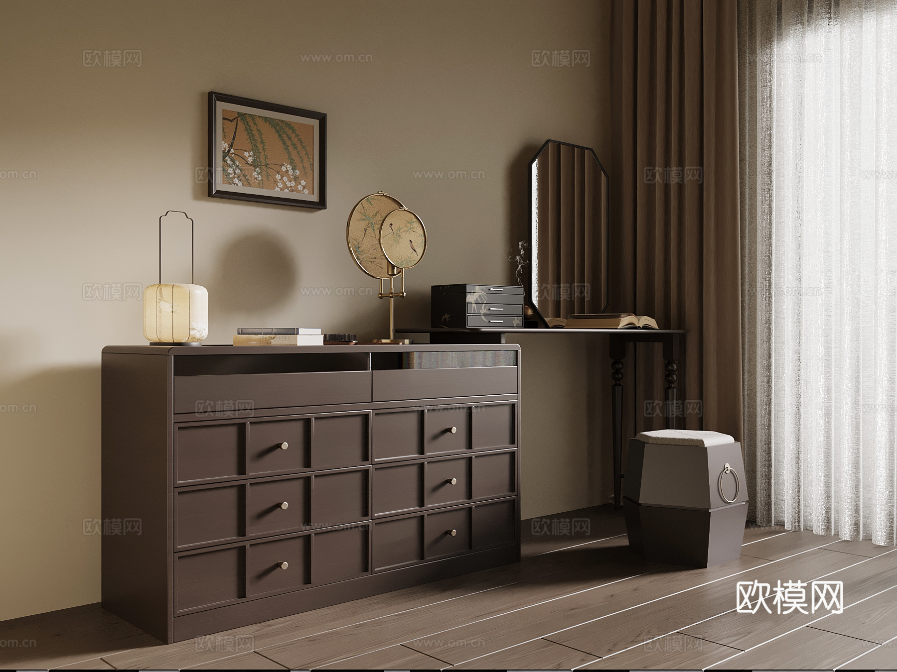 新中式梳妆台su模型