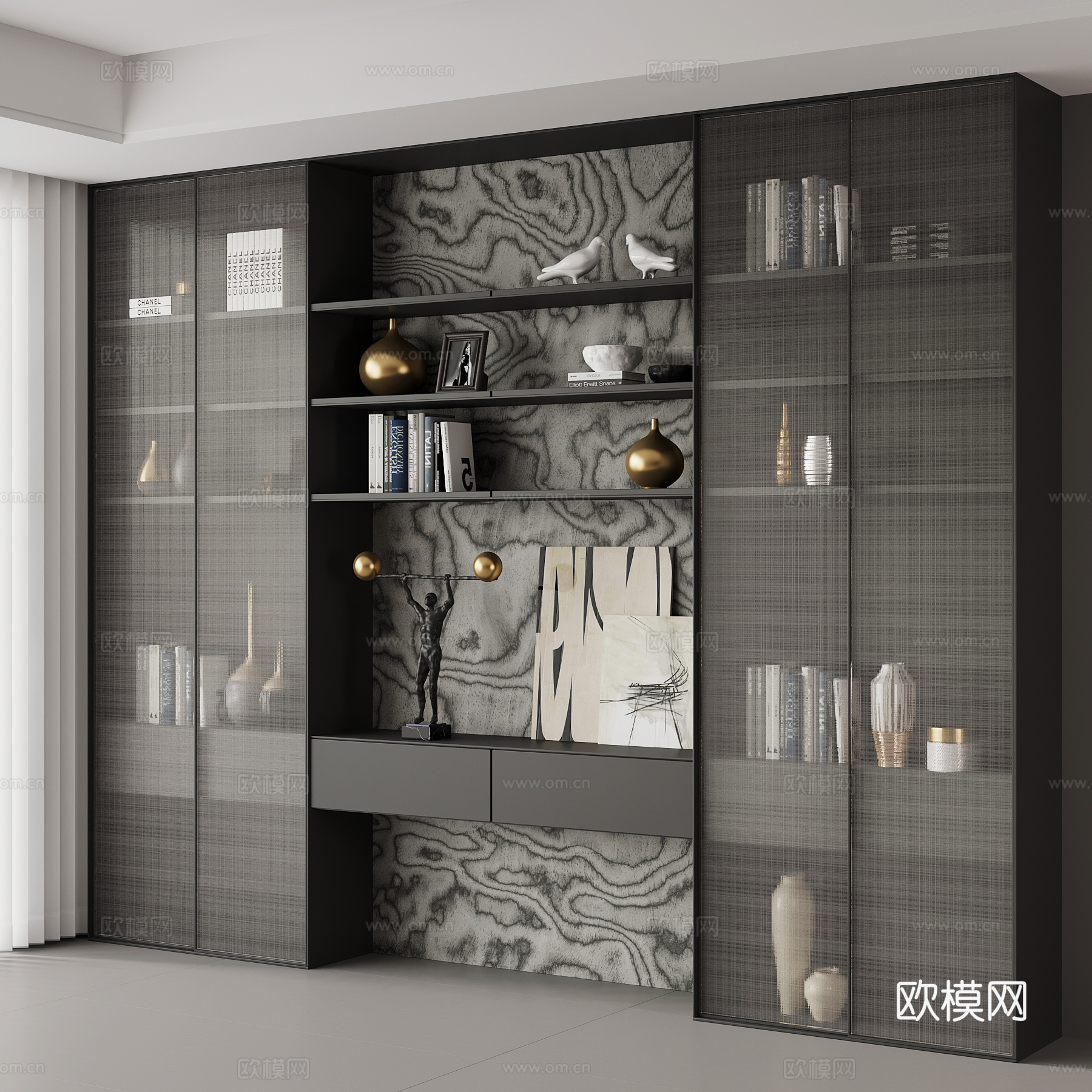 现代书柜 置物柜su模型