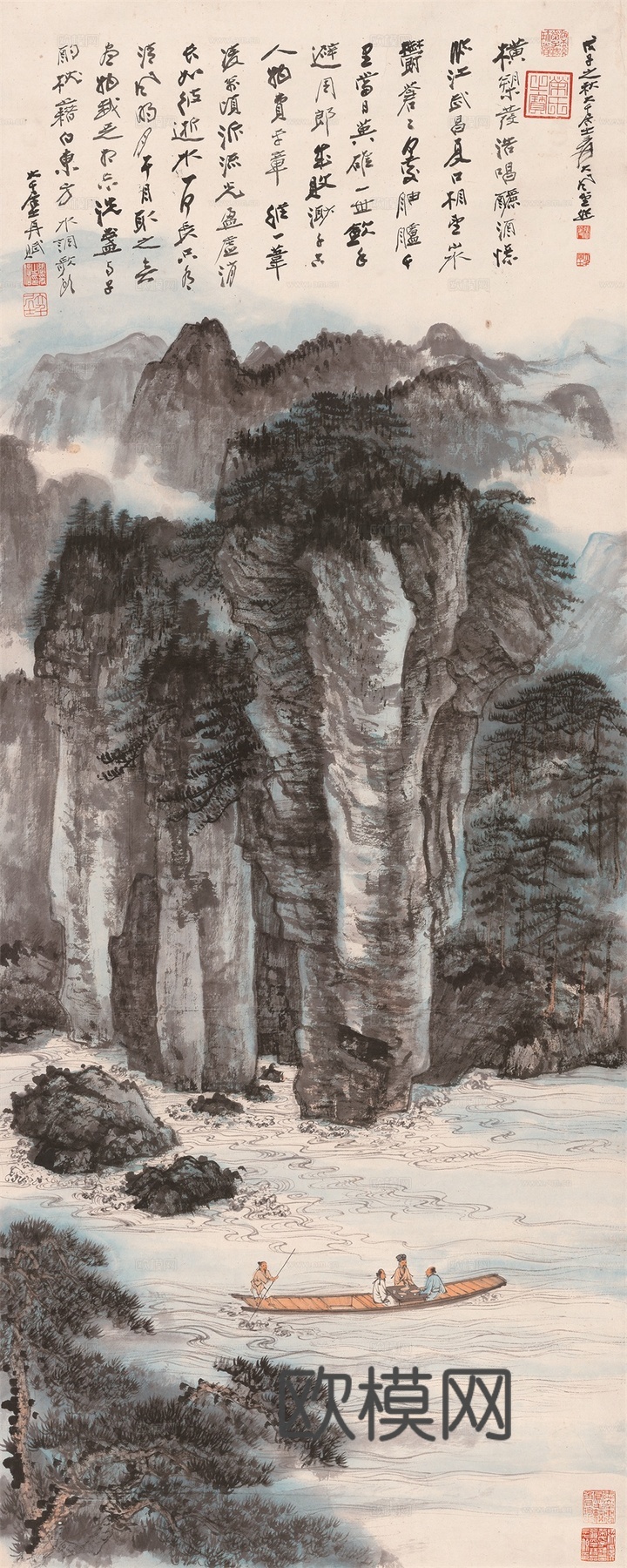 张大千绘画作品，中国近现代水墨画，写意水墨画赤壁图