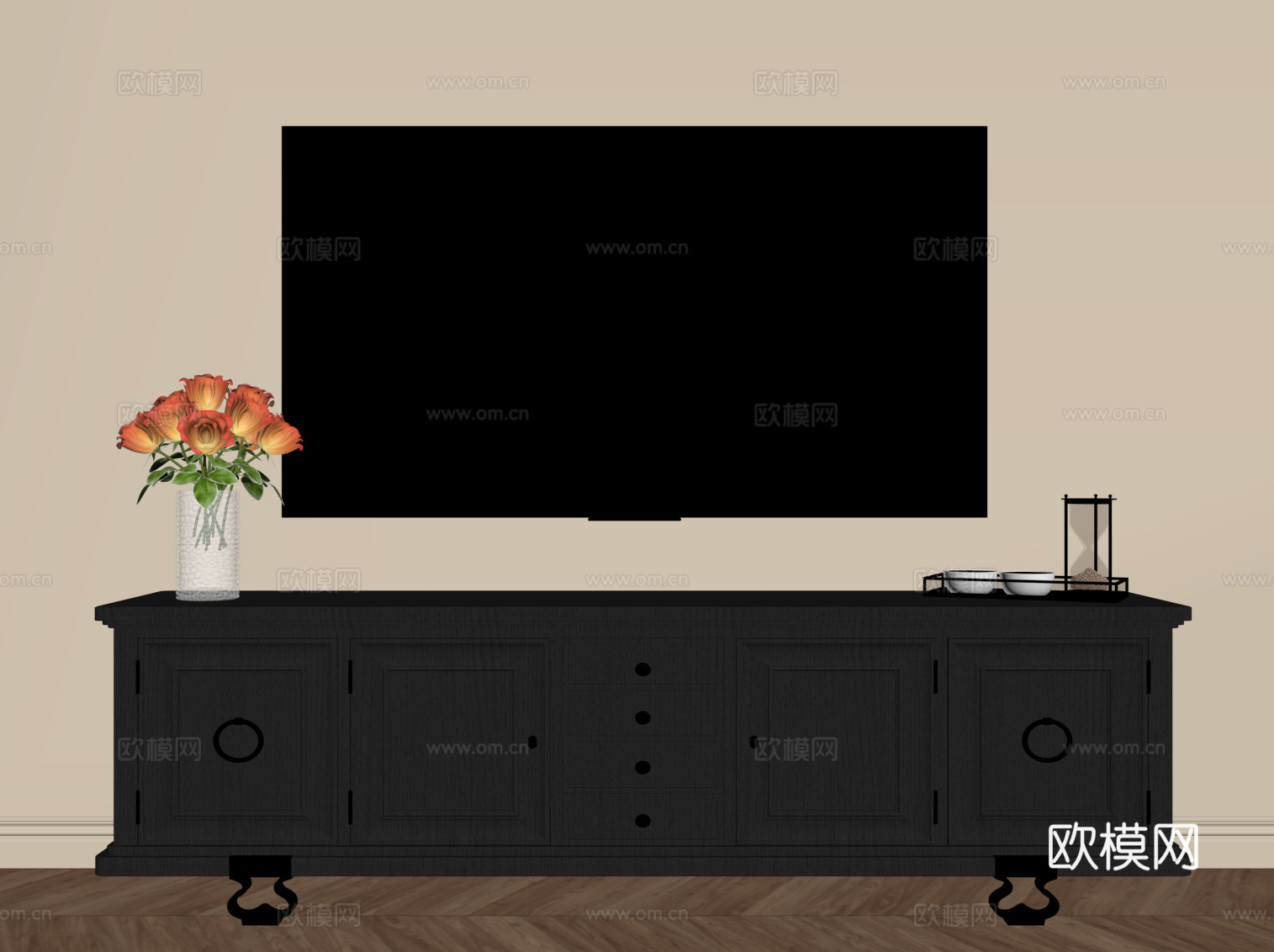 法式复古电视柜 边柜su模型