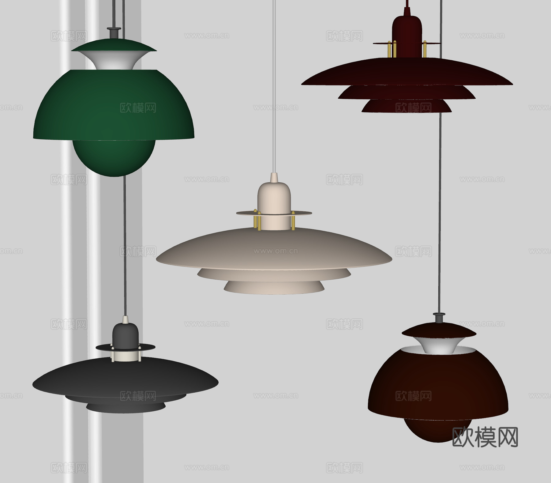 北欧简约吊灯 飞碟吊灯 花苞吊灯 彩色吊灯 PH5吊灯su模型