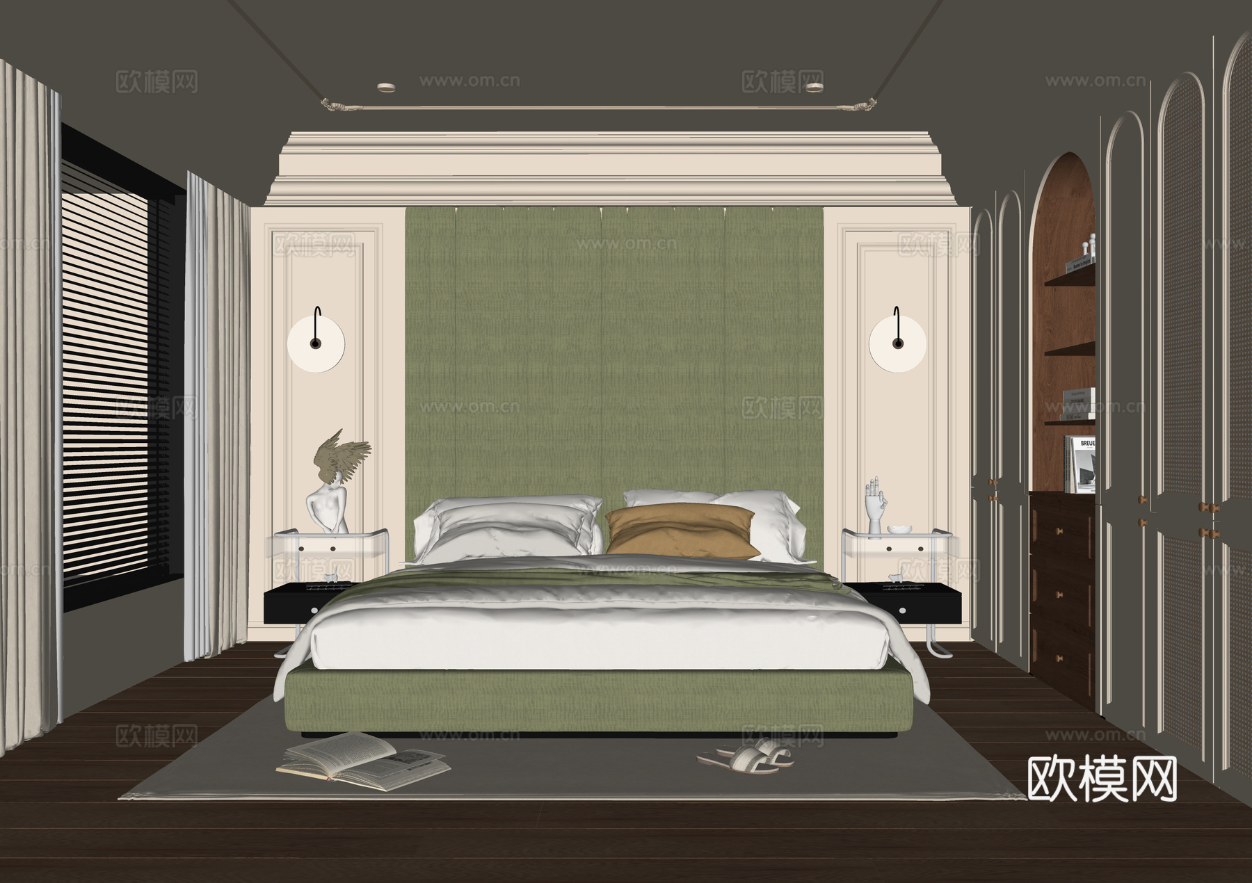 现代卧室 双人床 床头柜su模型