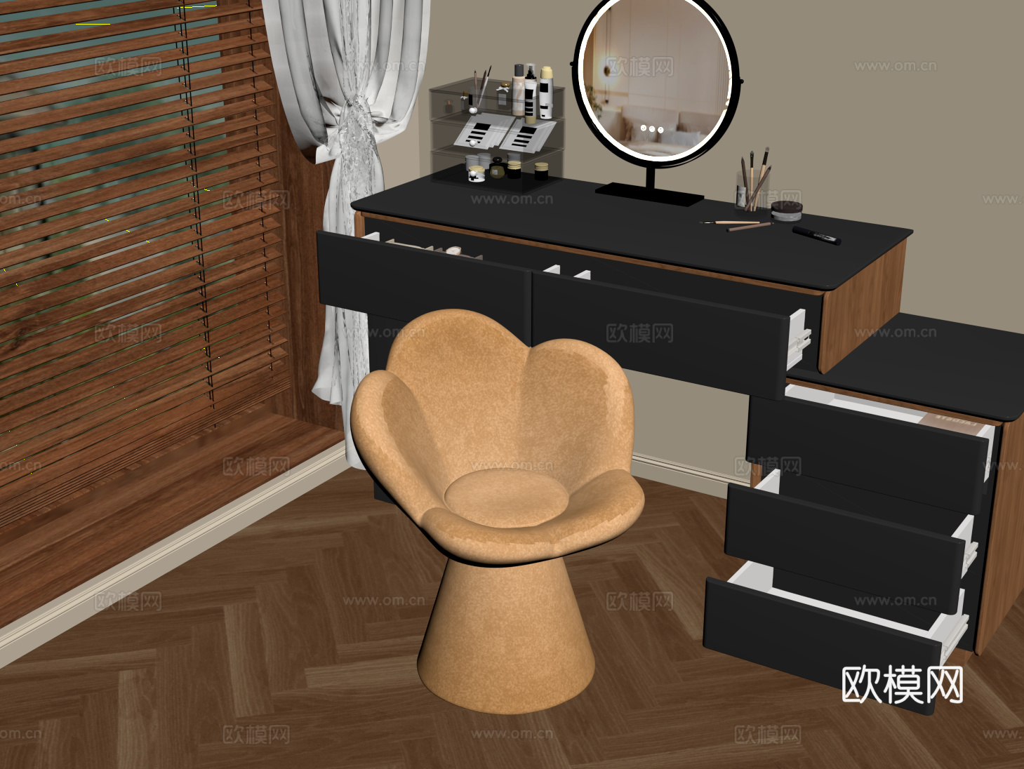 奶油风化妆凳 梳妆凳 花瓣椅 沙发凳su模型下载（渲染图2）