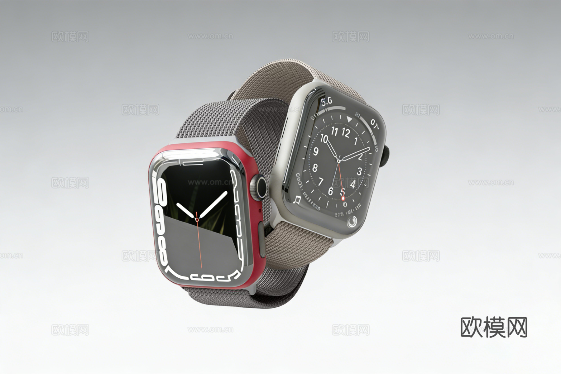 现代方形智能手表 编织表带 apple watch 苹果表su模型